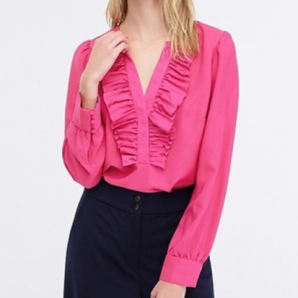 J.Crew Ruffle Front Long Sleeve Blouse